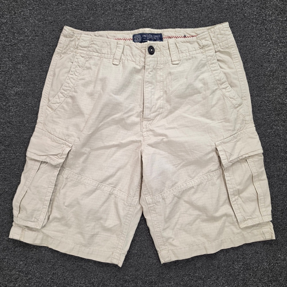 American Eagle Cargo Shorts Mens 32 Tan Ripstop Cotton Classic Utility Khaki Y2k